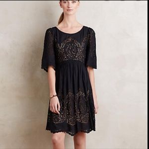 Anthropologie Floreat black eyelet babydoll dress size 8